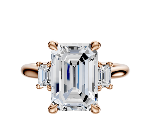 14K Rose Gold 3-Stone Emerald Cut Side Stones 0.25TCW Engagement Ring