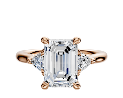 14K Rose Gold 3-Stone Trillion Side Stones 0.125TCW Engagement Ring