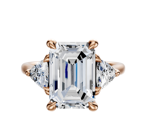 14K Rose Gold 3-Stone Trillion Side Stones 0.25TCW Engagement Ring