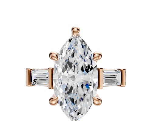 14K Rose Gold 3-Stone Baguette East/West Side Stones 0.25TCW Engagement Ring
