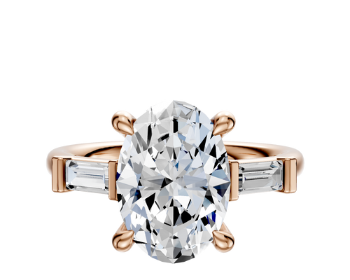 14K Rose Gold 3-Stone Baguette East/West Side Stones 0.125TCW Engagement Ring