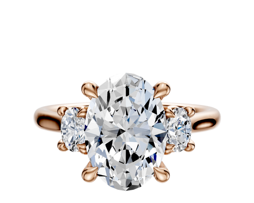 14K Rose Gold 3-Stone Oval Side Stones 0.125TCW Engagement Ring
