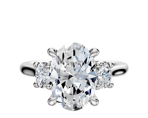 18K White Gold 3-Stone Oval Side Stones 0.125TCW Engagement Ring