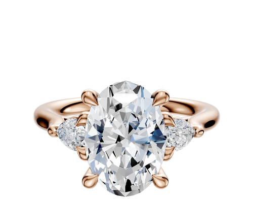 14K Rose Gold 3-Stone Pear Side Stones 0.125TCW Engagement Ring