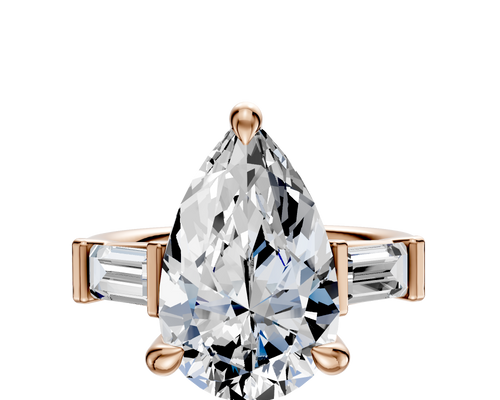 14K Rose Gold 3-Stone Baguette East/West Side Stones 0.25TCW Engagement Ring