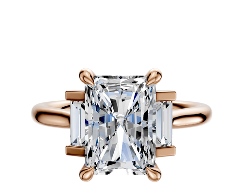 14K Rose Gold 3-Stone Baguette Side Stones Set North/South 0.125TCW Ring