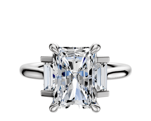 14K White Gold 3-Stone Baguette Side Stones Set North/South 0.125TCW Ring