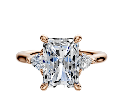 14K Rose Gold 3-Stone Trillion Side Stones 0.125TCW Engagement Ring