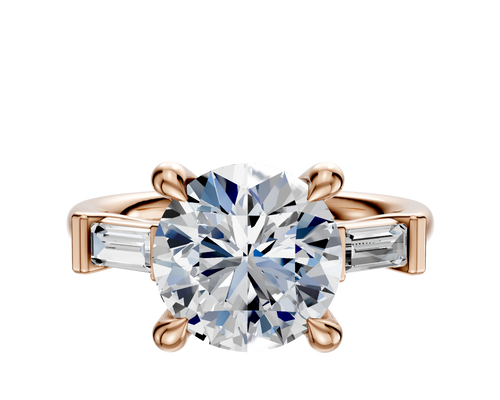 14K Rose Gold 3-Stone Baguette East/West Side Stones 0.125TCW Engagement Ring