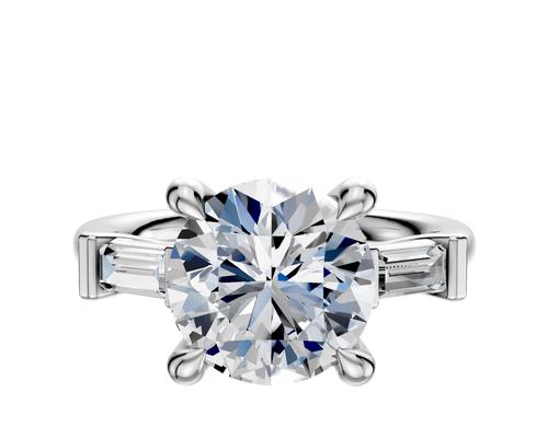 14K White Gold 3-Stone Baguette East/West Side Stones 0.125TCW Engagement Ring