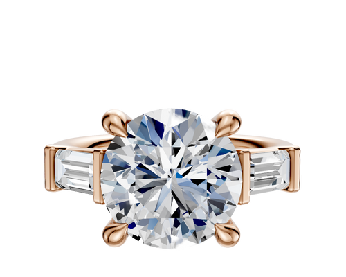 14K Rose Gold 3-Stone Baguette East/West Side Stones 0.25TCW Engagement Ring