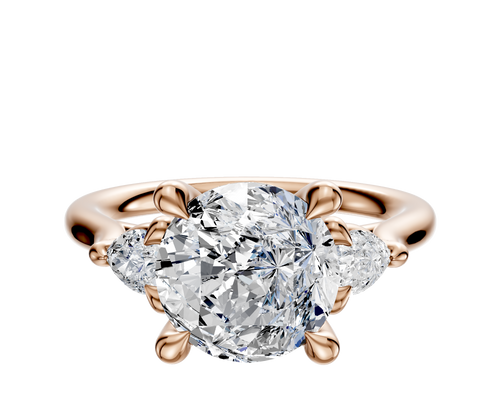 14K Rose Gold 3-Stone Pear Side Stones 0.125TCW Engagement Ring