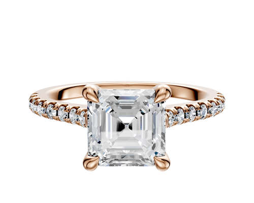 14K Rose Gold 4 Prong Basket Cathedral Dome 1-Row-Pave 2.5mm Engagement Ring