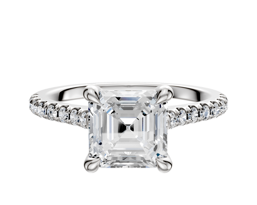 18K White Gold 4 Prong Basket Cathedral Dome 1-Row-Pave 2.5mm Engagement Ring