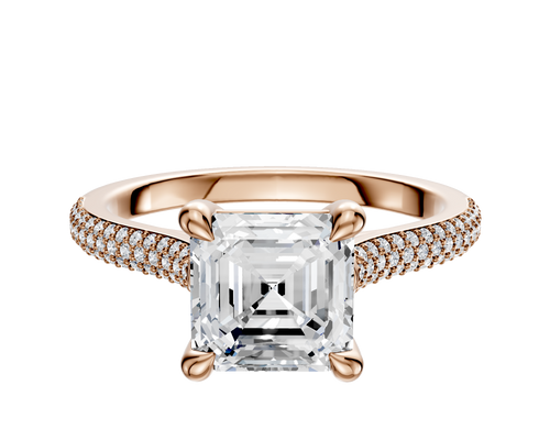 18K Rose Gold 4 Prong Basket Cathedral Dome 3-Row-Pave 2.0mm Engagement Ring