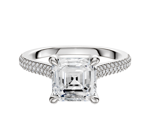 18K White Gold 4 Prong Basket Cathedral Dome 3-Row-Pave 2.0mm Engagement Ring