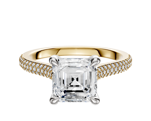 18K Two Tone 4 Prong Basket Cathedral Dome 3-Row-Pave 2.0mm Engagement Ring