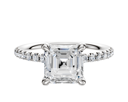 18K White Gold 4 Prong Basket Classic Dome 1-Row-Pave 2.5mm Engagement Ring