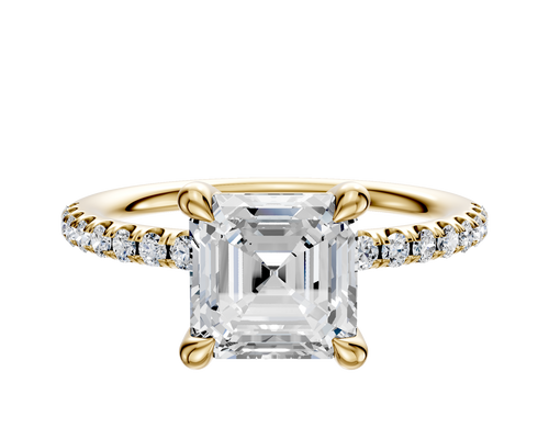 14K Yellow Gold 4 Prong Basket Classic Dome 1-Row-Pave 2.5mm Engagement Ring