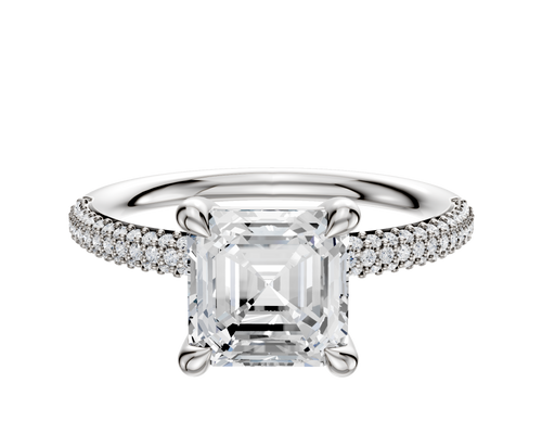 Platinum 4 Prong Basket Classic Dome 3-Row-Pave 2.0mm Engagement Ring