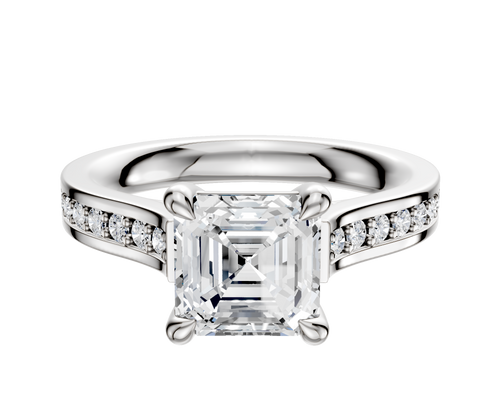 18K White Gold 4 Prong Basket Cathedral Flat 1-Row-Pave 2.5mm Engagement Ring