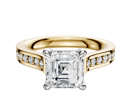 14K Two Tone 4 Prong Basket Cathedral Flat 1-Row-Pave 2.5mm Engagement Ring