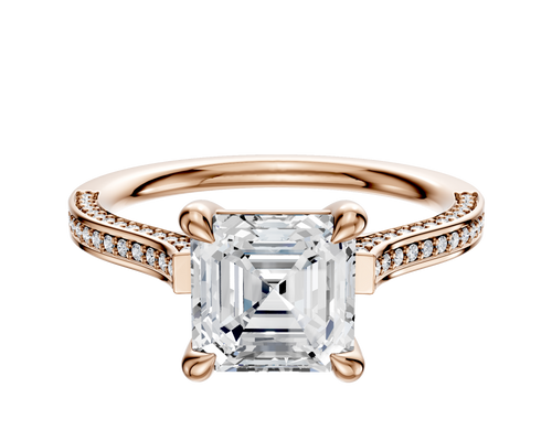 18K Rose Gold 4 Prong Basket Cathedral Flat 3-Row-Pave 2.0mm Engagement Ring