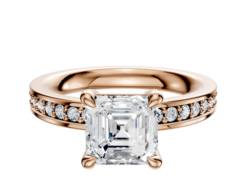 18K Rose Gold 4 Prong Basket Classic Flat 1-Row-Pave 2.5mm Engagement Ring