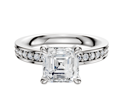 Platinum 4 Prong Basket Classic Flat 1-Row-Pave 2.5mm Engagement Ring