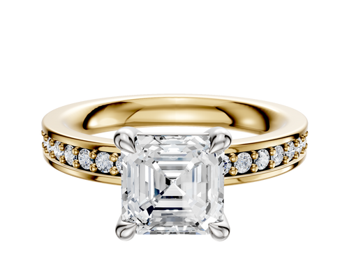 14K Two Tone 4 Prong Basket Classic Flat 1-Row-Pave 2.5mm Engagement Ring