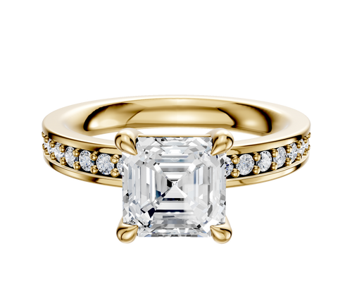18K Yellow Gold 4 Prong Basket Classic Flat 1-Row-Pave 2.5mm Engagement Ring