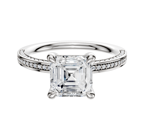 18K White Gold 4 Prong Basket Classic Flat 3-Row-Pave 2.0mm Engagement Ring