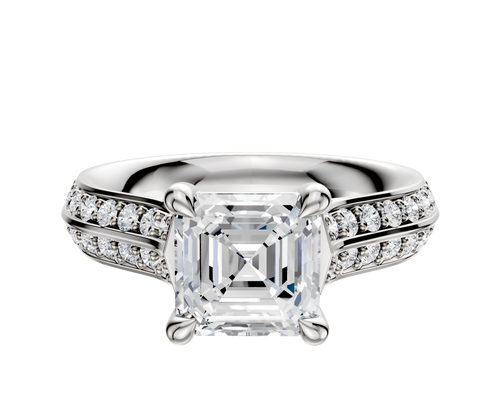 18K White Gold 4 Prong Basket Cathedral Knife Edge 1-Row-Pave 2.5mm Engagement Ring