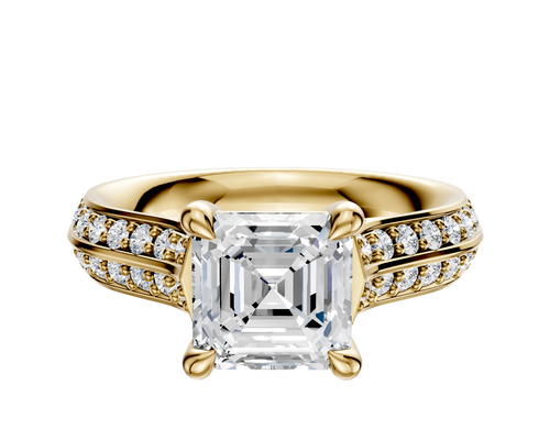 14K Yellow Gold 4 Prong Basket Cathedral Knife Edge 1-Row-Pave 2.5mm Engagement Ring