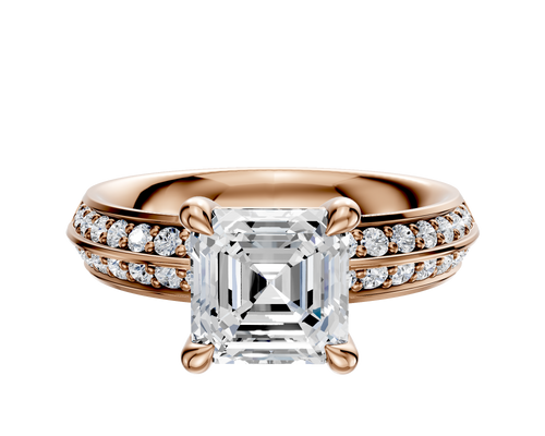 14K Rose Gold 4 Prong Basket Classic Knife Edge 1-Row-Pave 2.5mm Engagement Ring