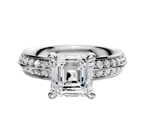 18K White Gold 4 Prong Basket Classic Knife Edge 1-Row-Pave 2.5mm Engagement Ring