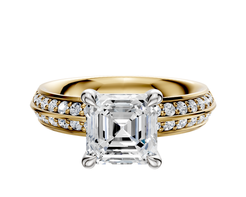 14K Two Tone 4 Prong Basket Classic Knife Edge 1-Row-Pave 2.5mm Engagement Ring