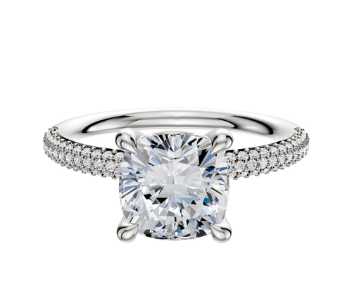 Platinum 4 Prong Basket Classic Dome 3-Row-Pave 2.0mm Engagement Ring