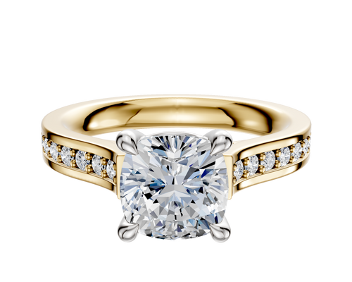 18K Two Tone 4 Prong Basket Cathedral Flat 1-Row-Pave 2.5mm Engagement Ring