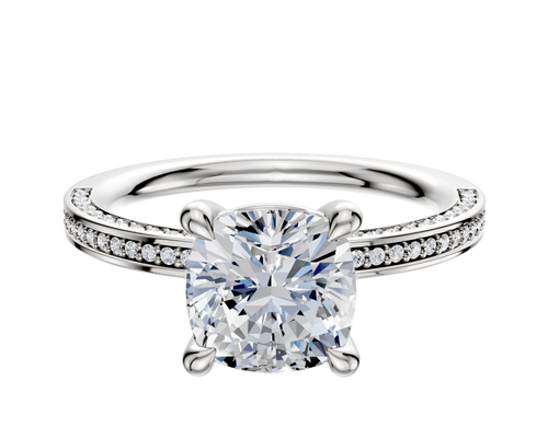 Platinum 4 Prong Basket Classic Flat 3-Row-Pave 2.0mm Engagement Ring