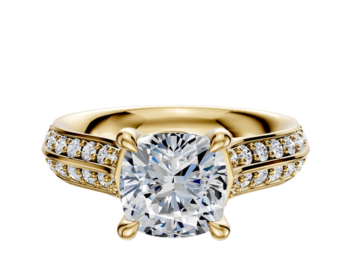 14K Yellow Gold 4 Prong Basket Cathedral Knife Edge 1-Row-Pave 2.5mm Engagement Ring
