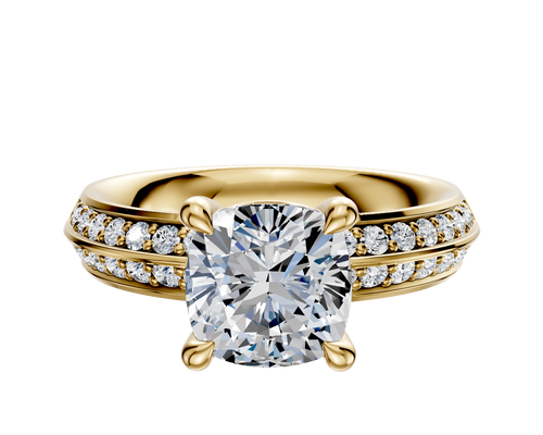 14K Yellow Gold 4 Prong Basket Classic Knife Edge 1-Row-Pave 2.5mm Engagement Ring