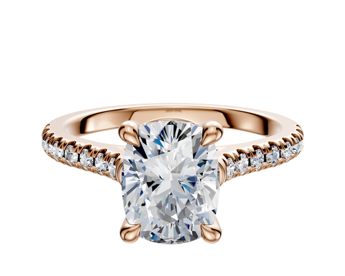 18K Rose Gold 4 Prong Basket Cathedral Dome 1-Row-Pave 2.5mm Engagement Ring