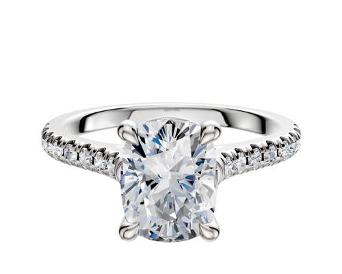 14K White Gold 4 Prong Basket Cathedral Dome 1-Row-Pave 2.5mm Engagement Ring