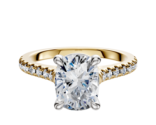 14K Two Tone 4 Prong Basket Cathedral Dome 1-Row-Pave 2.5mm Engagement Ring