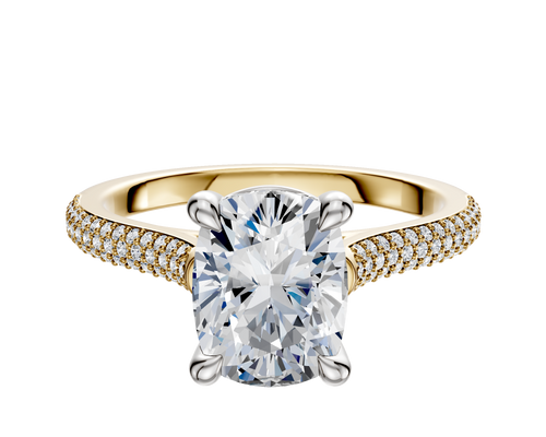 18K Two Tone 4 Prong Basket Cathedral Dome 3-Row-Pave 2.0mm Engagement Ring