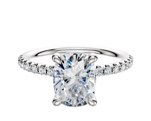 14K White Gold 4 Prong Basket Classic Dome 1-Row-Pave 2.5mm Engagement Ring