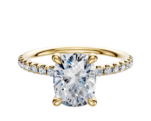 18K Yellow Gold 4 Prong Basket Classic Dome 1-Row-Pave 2.5mm Engagement Ring