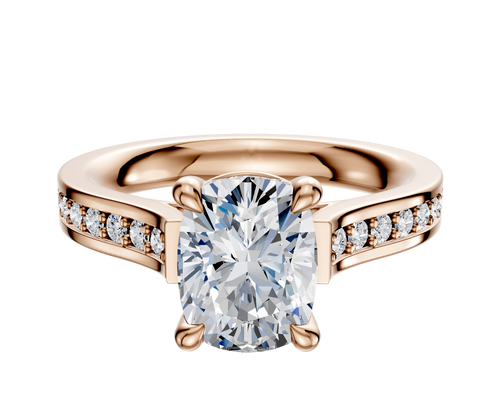14K Rose Gold 4 Prong Basket Cathedral Flat 1-Row-Pave 2.5mm Engagement Ring