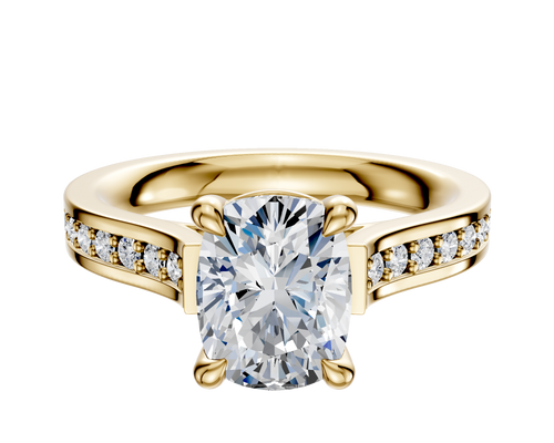 18K Yellow Gold 4 Prong Basket Cathedral Flat 1-Row-Pave 2.5mm Engagement Ring